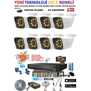 Prolife 8 Kameralı Gece Renkli 8 Adet Warm Ledli Yüz ve Araç Algılamalı 5 Mp Kuruluma Hazır