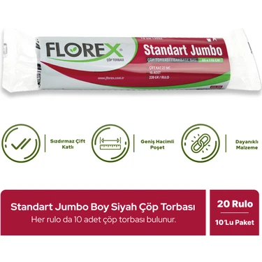 Florex Standart Jumbo Boy Siyah Çöp Poşeti X 20 Rulo / 1