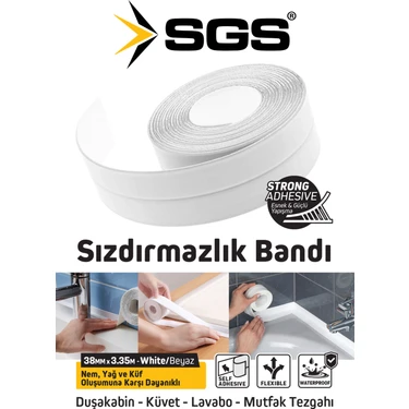 Sgs SGS1240 3.35M Banyo Küvet Mutfak Lavabo Beyaz Su Sızdırmaz Bant Su Geçirmez Kenar Bandı