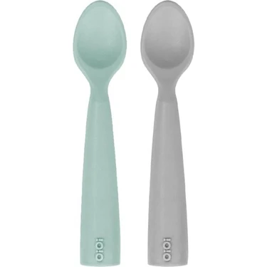 OiOi Nam Nam 6+ Ay İçin Su Yeşili ve Powder Grey Kaşık 2li Gıda Sınıfı Silikon