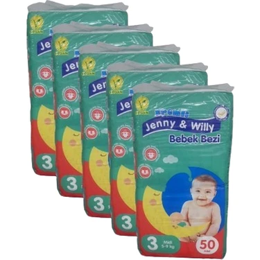 Jenny & Willy Bebek Bezi Midi (3 Numara ) 5 -9 kg 5 Li Paket 250 