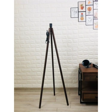 Moda35. Ahşap Lambader Ayağı Tesisat Dahil Tripod Ayak Kahverengi