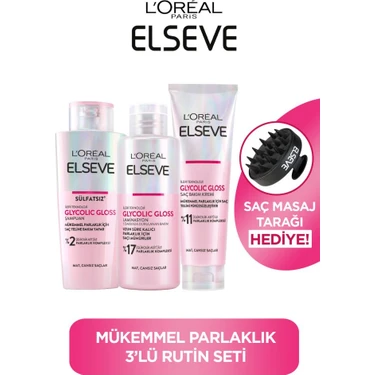 Elseve Glycolic Gloss Mükemmel Parlaklık 3'lü Saç Bakım Seti: Şampuan , Saç Kremi, Laminasyon