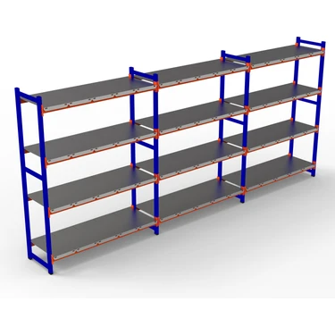 Rafburada Rafburada® 4 Katlı 3'lü Depo Rafı. 150-300 kg Taşıma Kapasiteli H. Rack