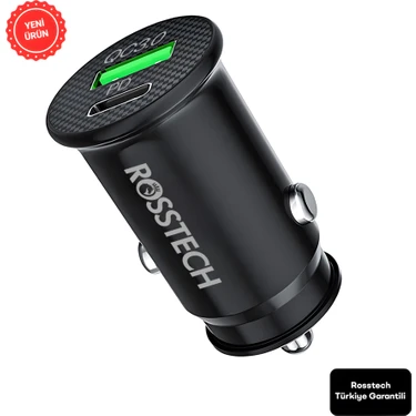 Rosstech 20W Pd + Usb-A Quick Charge 3.0 Süper Hızlı Dual Port Araç Çakmaklık Şarj