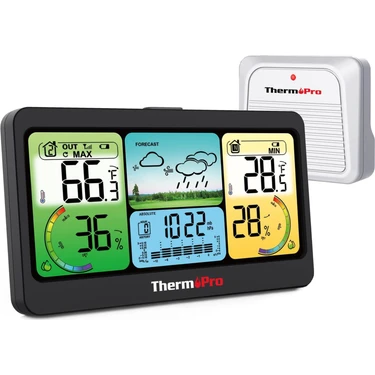 ThermoPro TP280B 7" Wi-Fi Iç ve Dış Mekan Dijital Sıcaklık, Nem, Basınç Ölçer ve Hava Tahmin