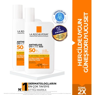 La Roche-Posay Antehlios Uvmune 400 Güneş Kremi 50 ml x2 Spf50+ Hassas Ciltler İçin Renksiz