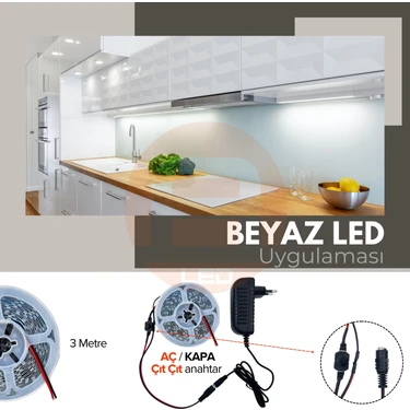 Amber LED 12V Yüksek Parlaklık 4040 Şerit LED Tak Çalıştır Hazır Set, 3 Metre Beyaz , Çıt Çıt