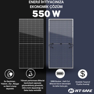 HT-SAAE HT72-18X Transparan Şeffaf 550 Watt Güneş Enerji Paneli Half-Cut Monokristal Yüksek Verimli