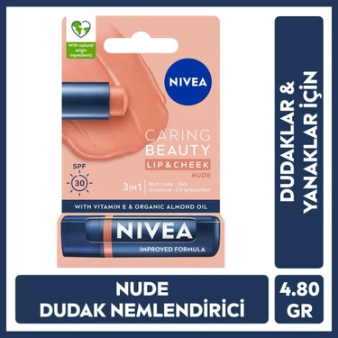 Nivea Renkli Dudak Bakım Kremı,Nude,4,8gr,Nemlendırme,Spf30,Doğal Yağlar,E Vitamini,Dudak Ve