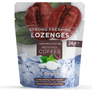 T-Brush Kahve ve Nane Aromalı Ferahlatıcı Ağız Pastili 24 g Alkolsüz Şekersiz Uzun Süre Ferah