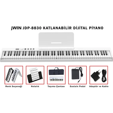 Jwin JDP-8830 Tuş Hassasiyetli Katlanabilir Bluetooth + Şarjlı Piyano -