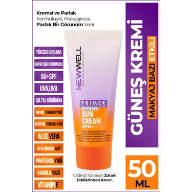 New Well Makyaj Bazı Güneş Kremi 50 Spf+ Aydınlatıcı Etkili Primer Sunscreen 50