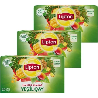 Lipton Mango & Ananas Yeşil Çay 20'li x 3 Adet Tropikal Aroma ile Ferahlatıcı