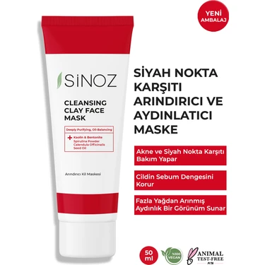 Sinoz Akne ve Siyah Nokta Karşıtı Arındırıcı Yüz Bakım Kil Maskesi 50 ml Tüm Ciltler