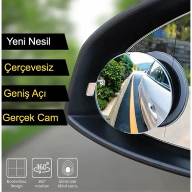 GD24  Kör Nokta Aynası Yuvarlak Çerçevesiz Gerçek Cam Ultra Ince 360