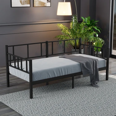Mobpazar Doruk, Daybed, Metal Karyola, Sedir Karyola, 90x190 Cm, Siyah