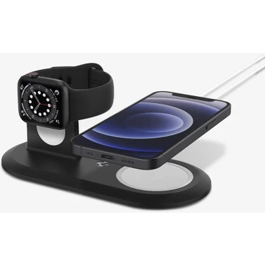 Spigen MagFit iPhone & Apple Watch için Stand Dock Şarj Ünitesi Duo 2in1 Black -