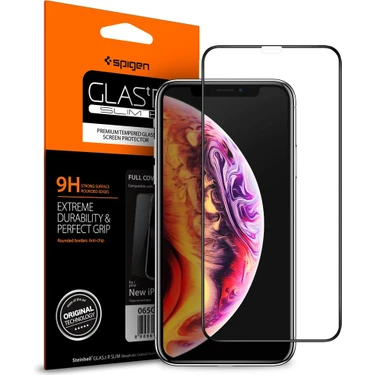 Spigen iPhone 11 Pro Max / iPhone XS Max Cam Ekran Koruyucu Tam Kaplayan Glas.tR Slim Full Cover