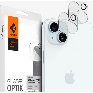 Spigen iPhone 15 / 15 Plus / 14 / 14 Plus Kamera Lens Camı Koruyucu Glas.tR Optik (2 Adet) Crystal