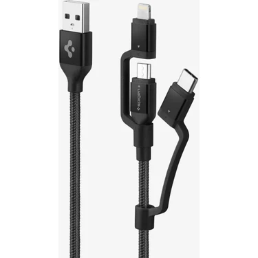 Spigen Essential 3in1 Lightning + USB-C + Micro USB (1.5 Metre) MFI Lisanslı Dayanıklı Naylon Örgü