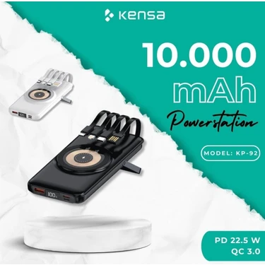 Kensa Powerbank Yeni Nesil 10.000 Mah Pd Özellikli Kablolu ve Kablosuz  Dijital Göstergeli Ultra