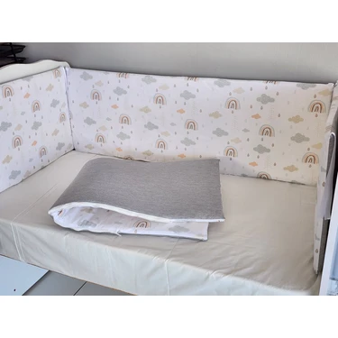 Babynest Dünyası 70X130 Beşik 4 Kenar Koruma Takımı Çift Yönlü ve Fermuarlı Astarlı Gök