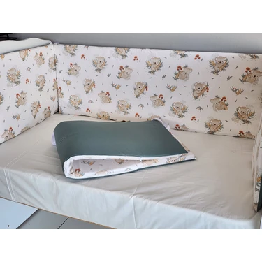 Babynest Dünyası 60X120 Beşik 4 Kenar Koruma Takımı Çift Yönlü ve Süngerli Fermuarlı Astarlı Koala