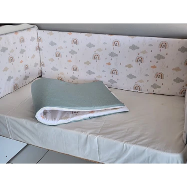 Babynest Dünyası 60X120 Beşik 4 Kenar Koruma Takımı Çift Yönlü ve Süngerli Fermuarlı Astarlı Gök