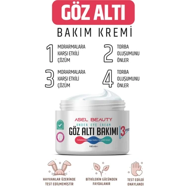 Asel Beauty Göz Altı Morluk Ve Torbalanma Akne Karşıtı Yoğun Nemlendirici Etkili Göz Altı Kremi 100