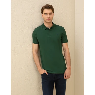 Pierre Cardin Erkek Koyu Yeşil Slim Fit Basic Tişört