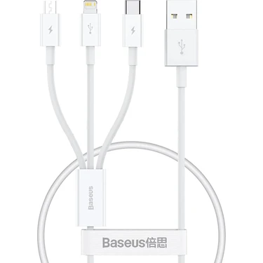 Baseus Superior 3in1 Hızlı Şarj Özellikli USB To M+L+C 3.5A Hızlı Şarj Kablosu iPhone 15 Uyumlu