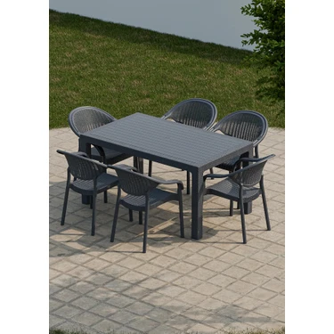 Çavdar Group 90X150 cm Rattan 6 Kişilik Masa Takımı Camsız Bambu Sandalye Bahçe Teras Takımı Oturma