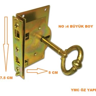 YMC Öz Yapı İnşaat Sandık Kilidi 4 Numara Büyük Boy :7.5 cm En 5 cm Vidalar