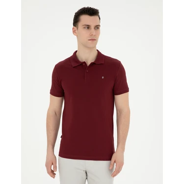 Pierre Cardin Erkek Bordo Slim Fit Basic Tişört