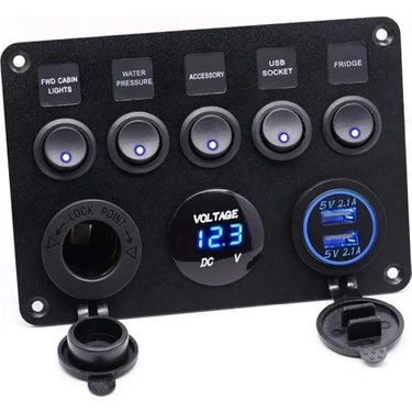 Bfy Switch Panel, 5 Anahtarlı, Voltmetre ve USB