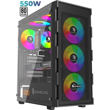 Gameline Elısa-Mesh 550W 80+ 4x Rainbow Fan Atx USB 3.0 Gaming Bilgisayar