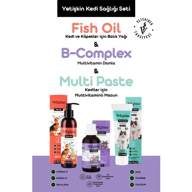 Vitpaw Yetişkin Kedi Sağlık Seti (Multivitamin Paste, Fish Oil, B+