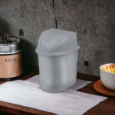 Melkan Home Masa Üstü Çöp Kovası - Küçük Çöp Kovası - Girdap Çöp Kovası 1,5 Litre - Metalik