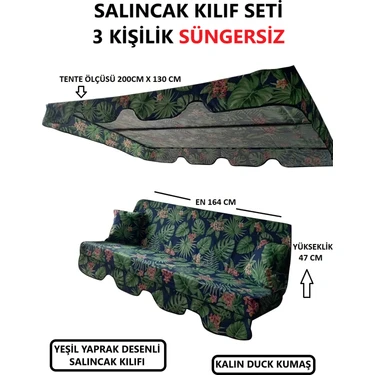 Mor Minder Süngersiz Tenteli Salıncak Kumaş Seti 3kişilik Bahçe Minderi 164X47 Süngersizyeşil
