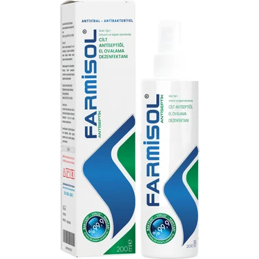 Farmisol Alkolsüz Dezenfektan Sprey 200 ml Durulama Gerektirmeyen %99,9 Etkili El ve Cilt