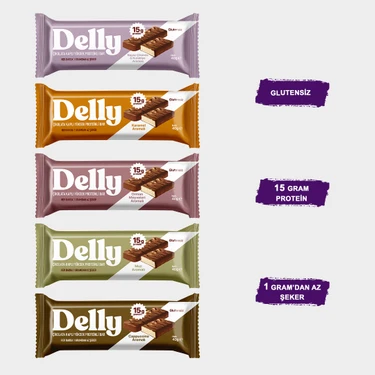 Delly Çikolata Kaplı Yüksek Proteinli Bar - Karışık Kutu 40G 12