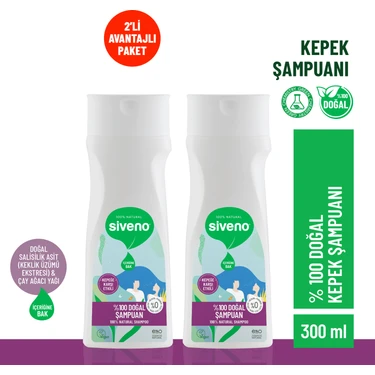 Siveno %100 Doğal Kepeğe Karşı Etkili Şampuan Yağlı Saçlar Çay Ağacı Keklik Üzümü Vegan 300 ml X 2