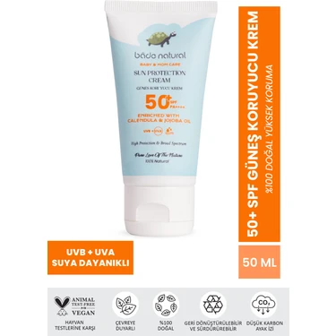 Bade Natural %100 Doğal 50+ SPF Yüksek Korumalı Çocuk Güneş Koruyucu Krem Tüp Mineral Filtreli 50