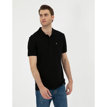 Pierre Cardin Erkek Siyah Regular Fit Basic Tişört