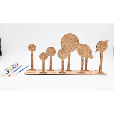 Icons Ahşap Boyama Seti, Ahşap Maket Boyama, Çocuk Aktivite ve Sanat Etkinliği, Gezegenler Konsept