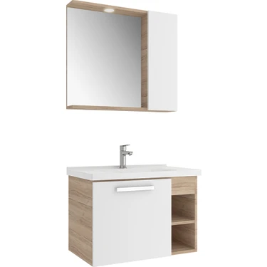 Kale Mare 80 cm Beyaz-Meşe Banyo Dolabı