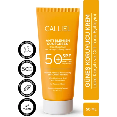 Calliel Leke Karşıtı Tüm Ciltler İçin Yüksek Korumalı 50 SPF Güneş Kremi Glutatyon Etkili 50