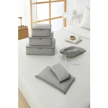 Ocean Home Textile 6'lı Gri Balıksırtı Valiz Bavul İçi Düzenleyici