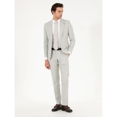 Cacharel Erkek Gri Slim Fit Kareli Takım Elbise